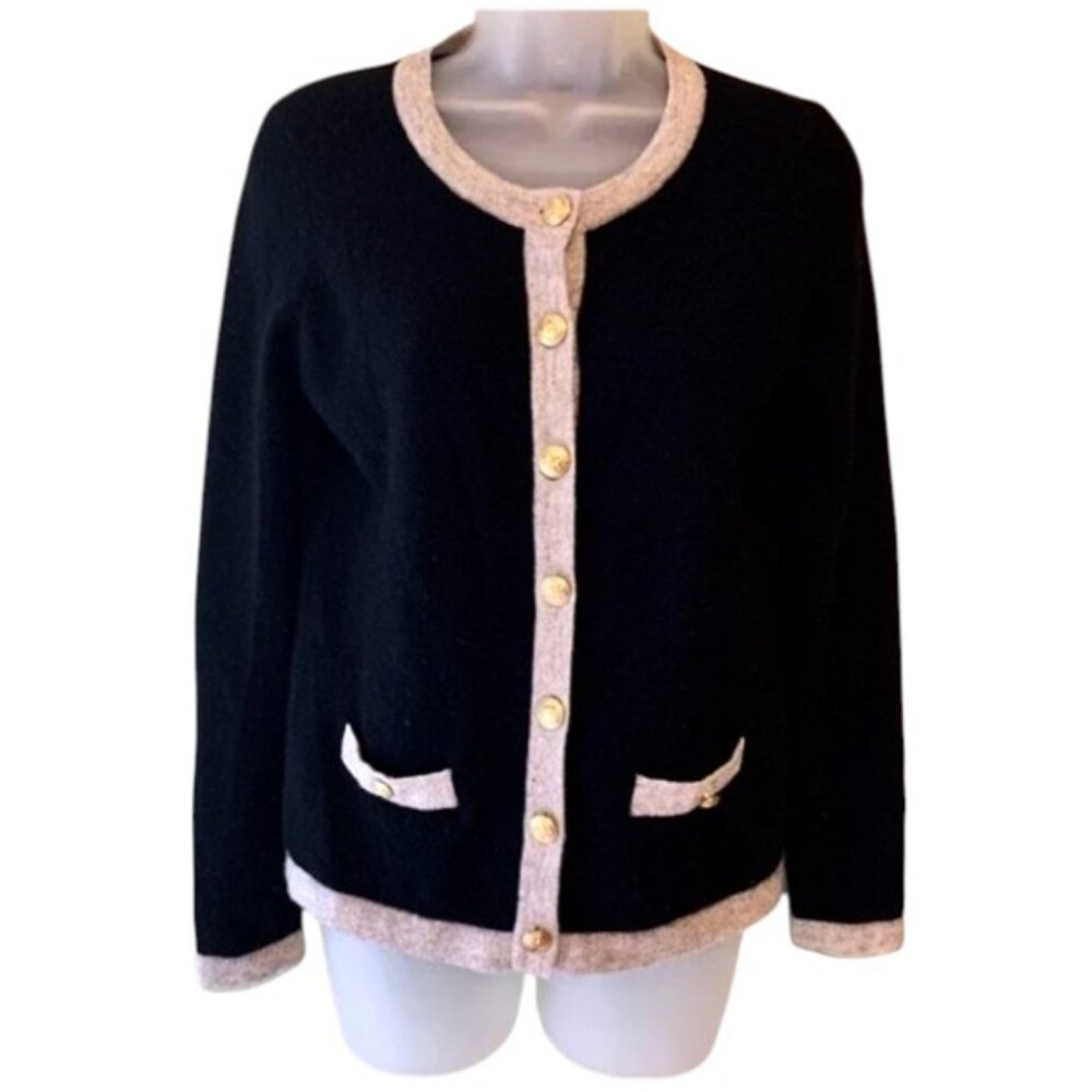 Charter Club black and cream button down cashmere cardigan sweater size L